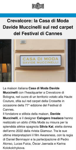 Carta Bianca - Casa di Moda DAVIDE MUCCINELLI - Festival De Cannes - La Croiset - Calogero Insalaco Davide Muccinelli